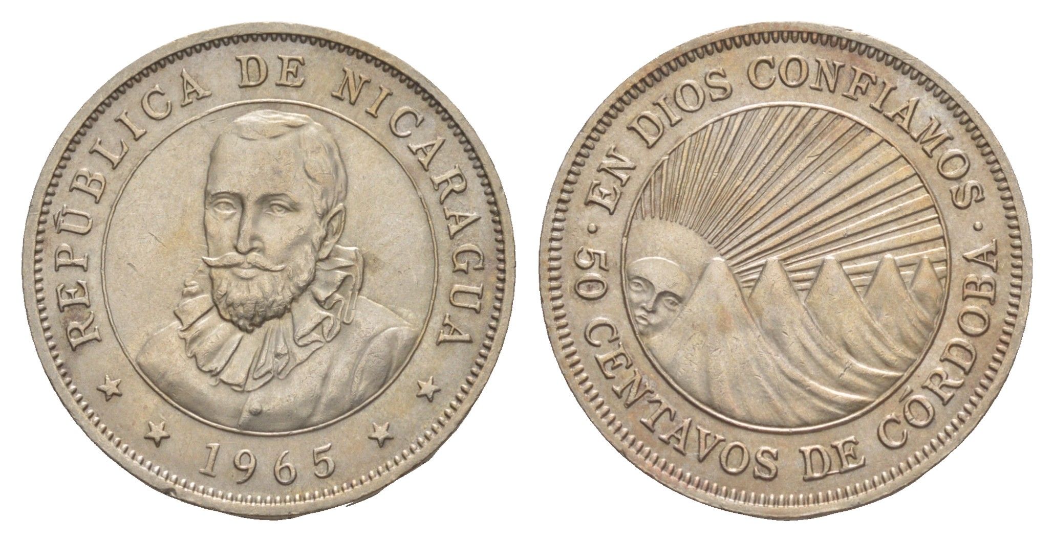 Никарагуа 50 сентаво 1965 KM 19.2 медно-никель aUNC 1528-1341