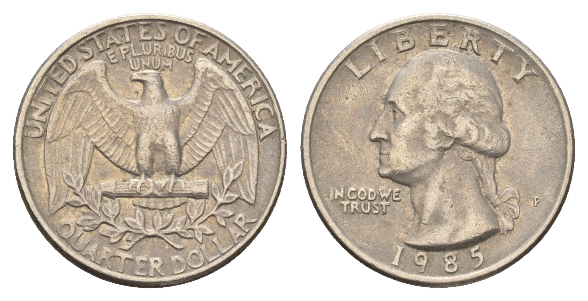 США 25 центов (квотер) 1985 P, Джордж Вашингтон KM А164а медь плакированная медно-никелем 4681-216