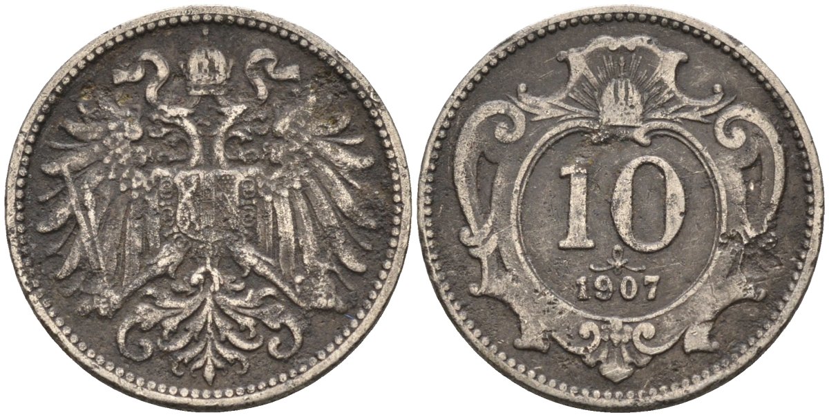 Австрия 10 геллеров 1907 Франц Иосиф I (1848-1916) KM 2802 никель 4585-134