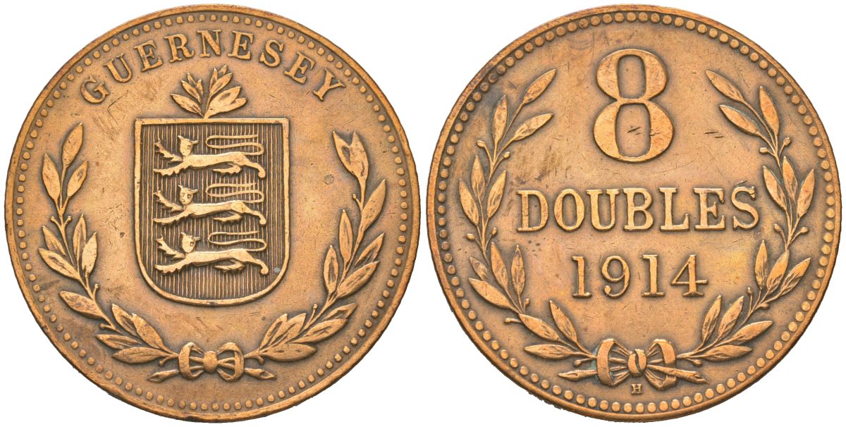 Гернси 8 дублей 1914 KM 14 бронза 97-743