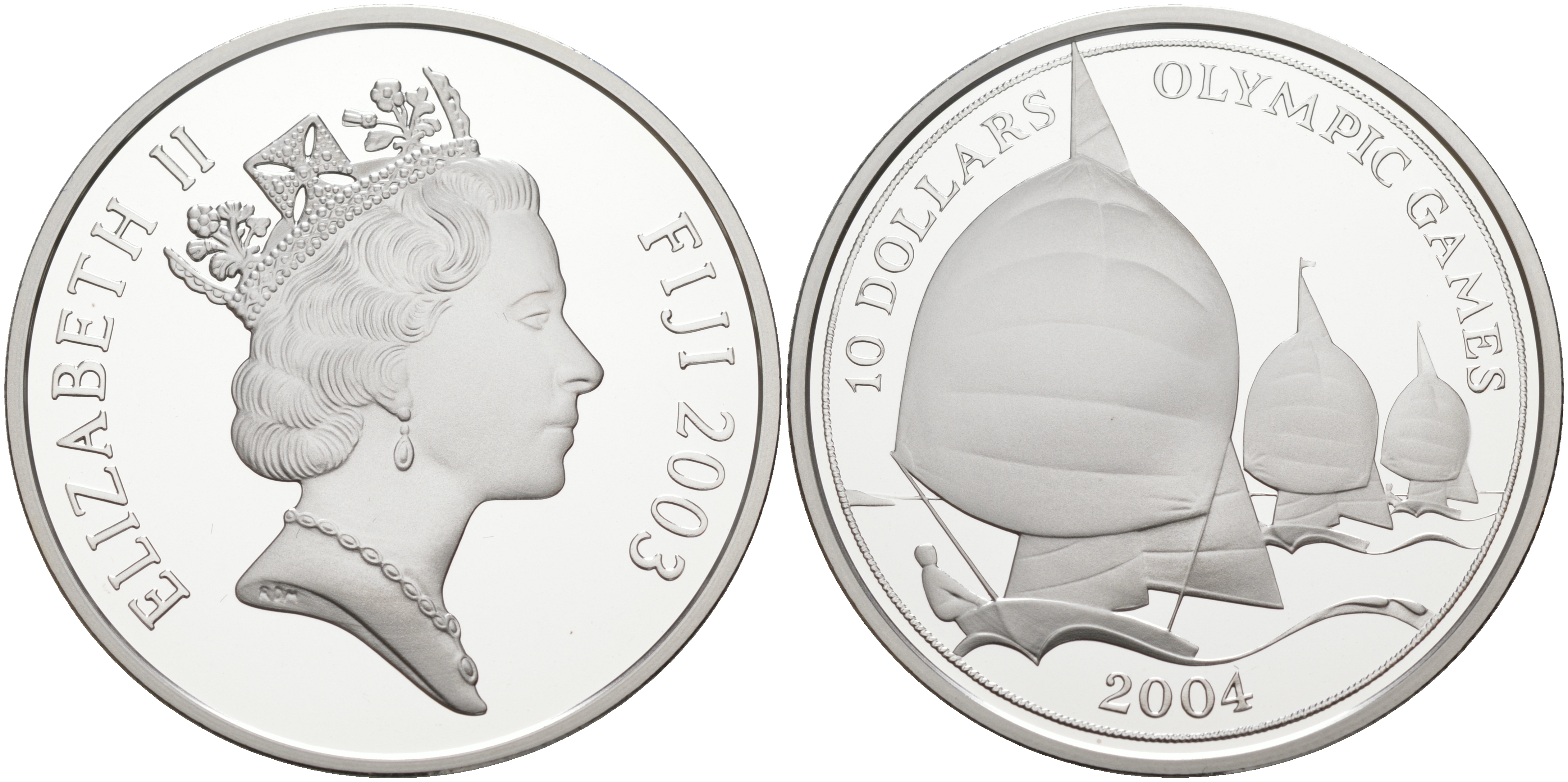 ФИДЖИ 10 ДОЛЛАРОВ 2003 XXVIII ОЛИМПИЙСКИЕ ИГРЫ, АФИНЫ 2004 ГОД, РЕГАТА KM 109 серебро PROOF 1074-9-21