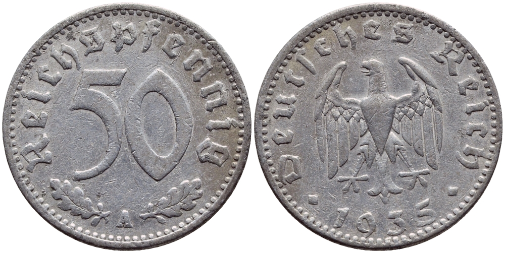 Германия 50 рейхспфеннигов 1935 A КМ 87, J.368 алюминий 4391-1123