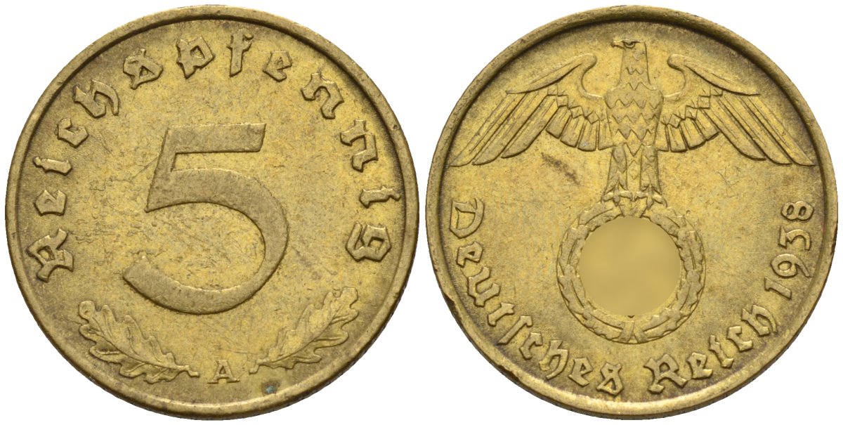Германия 5 рейхспфеннигов 1938 A KM 91, J. 363 алюминиевая бронза 4151-817