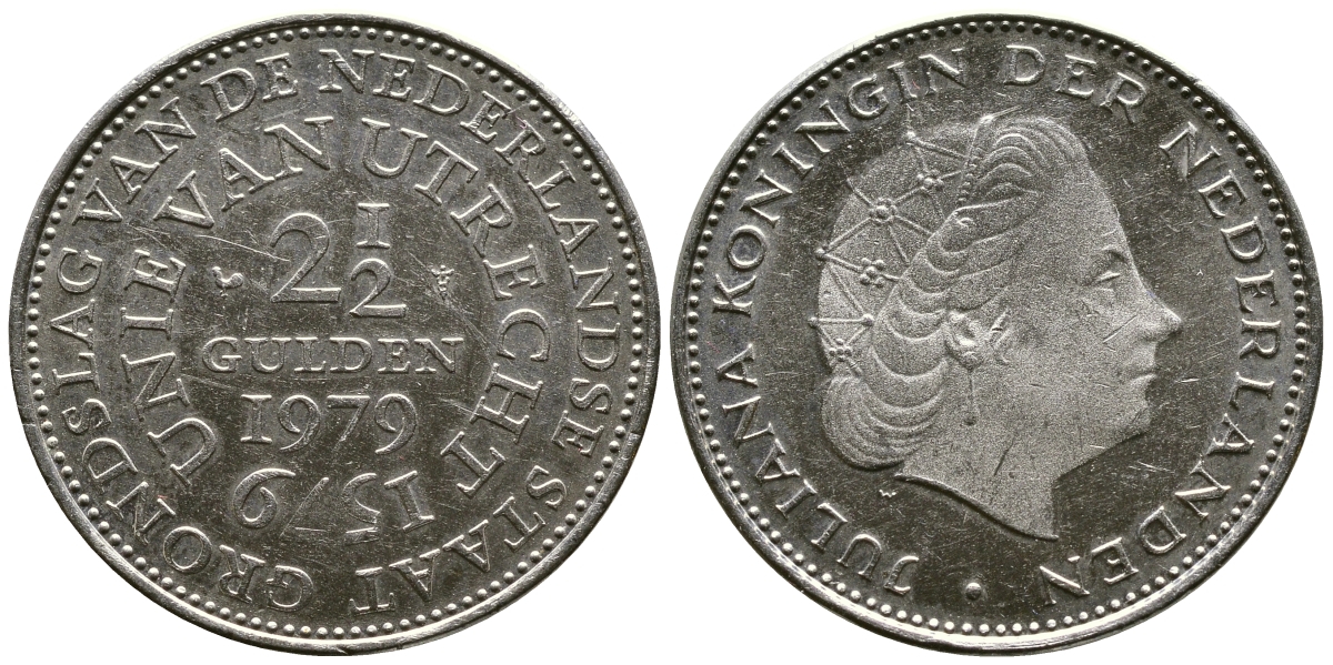Нидерланды 2 1/2 гульдена 1979 400 лет Утрехтскому союзу, Юлиана (1949-1980) KM 197 никель 221-22