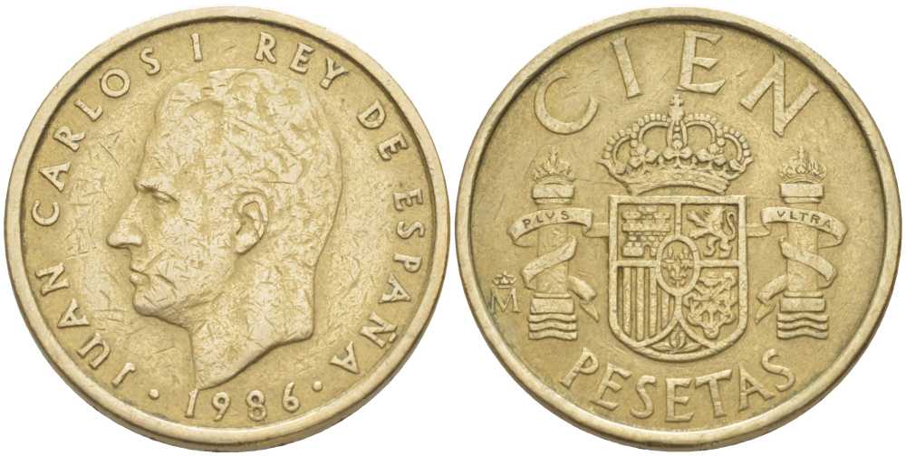 Испания 100 песет 1986 Хуан Карлос I (1975-2014) KM 826 алюминиевая бронза 4380-626