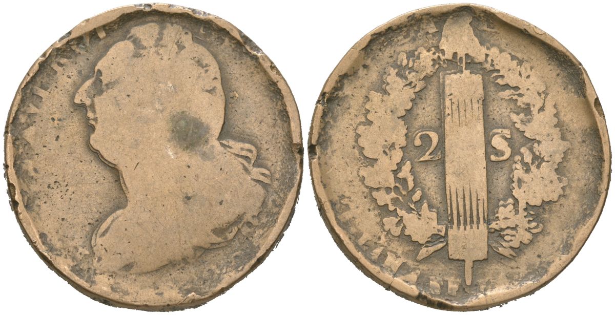 Франция 2 соля ND (1791-1793) Людовик XVI (1774-1792) 221-915