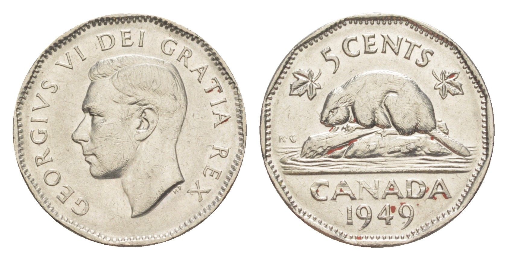 Канада 5 центов 1949 бобр, Георг VI (1937-1952) KM 42 никель 4639-428