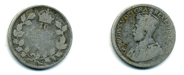 КАНАДА 10 ЦЕНТОВ 19ХХ ГЕОРГ V серебро 46-1048