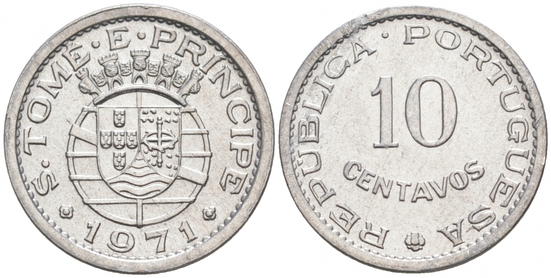 Португальское Сан-Томе и Принсипи 10 сентаво 1971 KM 15a алюминий aUNC M15-10