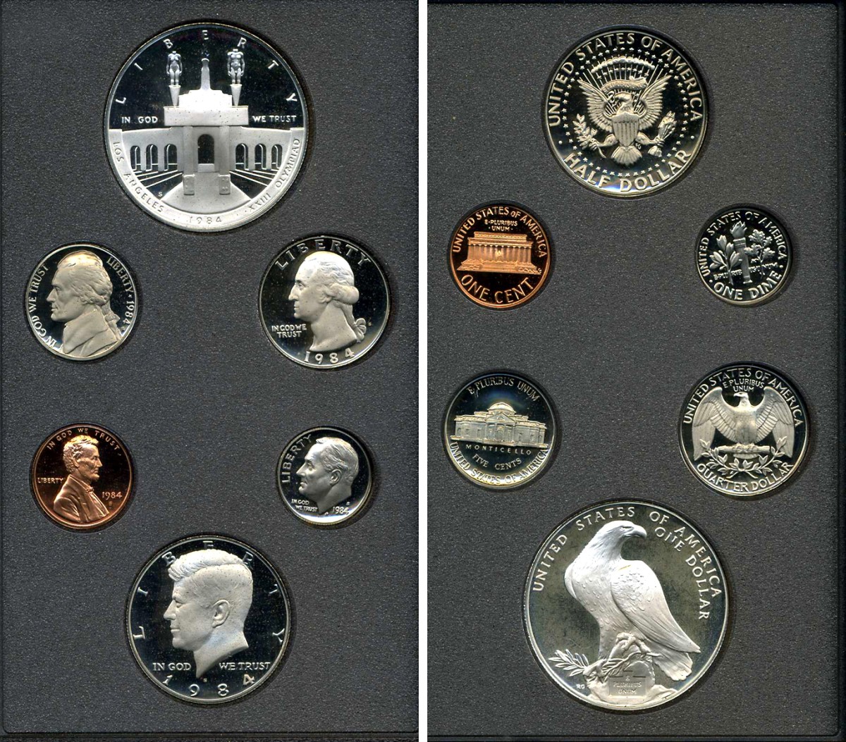 США набор из 6 монет 1984 в оригинальной пластиковой упаковке, коробка серебро PROOF 00-00