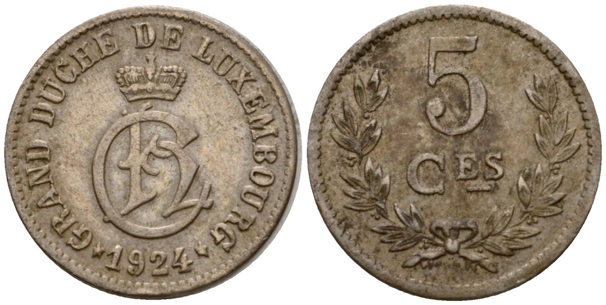 Люксембург 5 сантимов 1924 Шарлотта (1918-1964) KM 33 медно-никель 4602-362