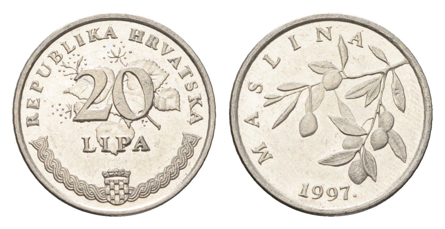 Хорватия 20 лип 1997 нечетный год KM 7 сталь плакированная никелем UNC 4659-721