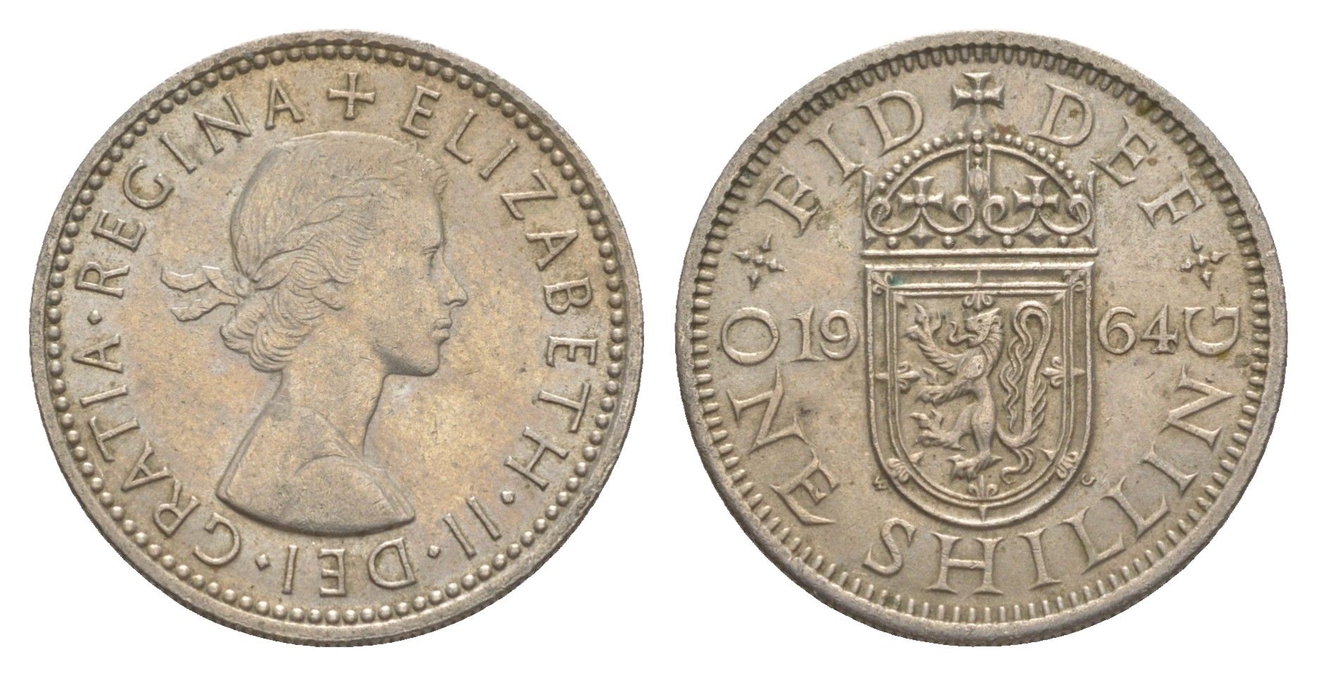 Великобритания 1 шиллинг 1964 Елизавета II (1952-2022), Шотландский герб KM 905, Spink 4148 медно-никель 4638-1056