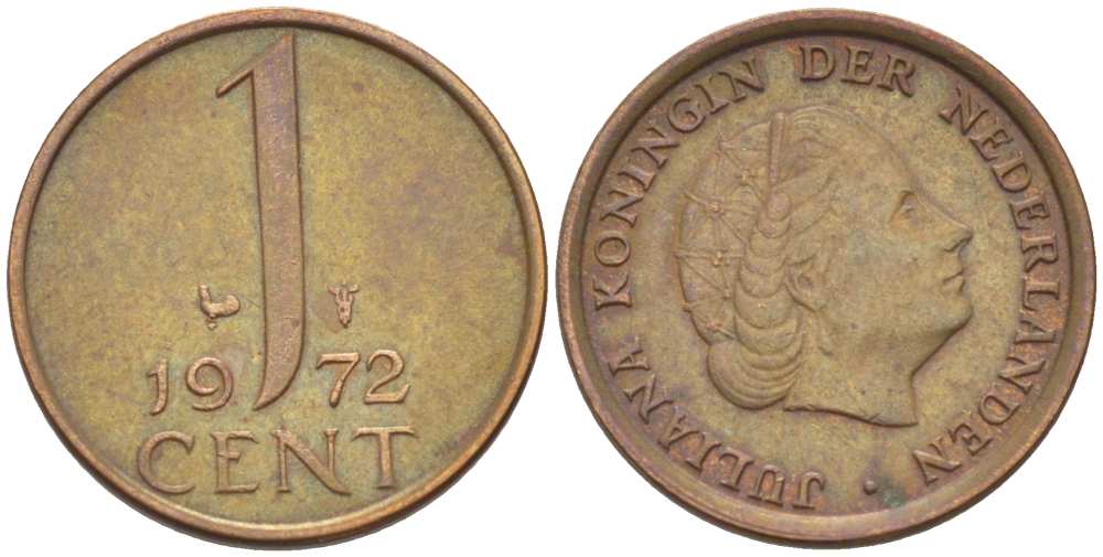 Нидерланды 1 цент 1972 Юлиана (1948-1980) КМ 180 бронза 3955-136