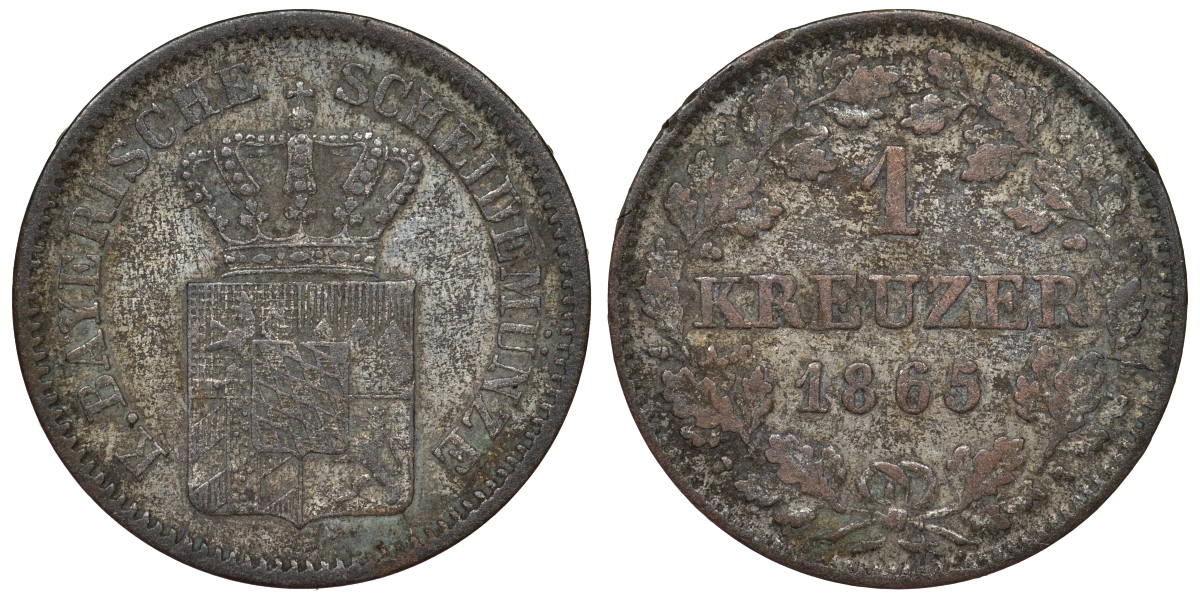 Бавария 1 крейцер 1865 Людвиг II (1864-1886) KM 487 серебро 71-822