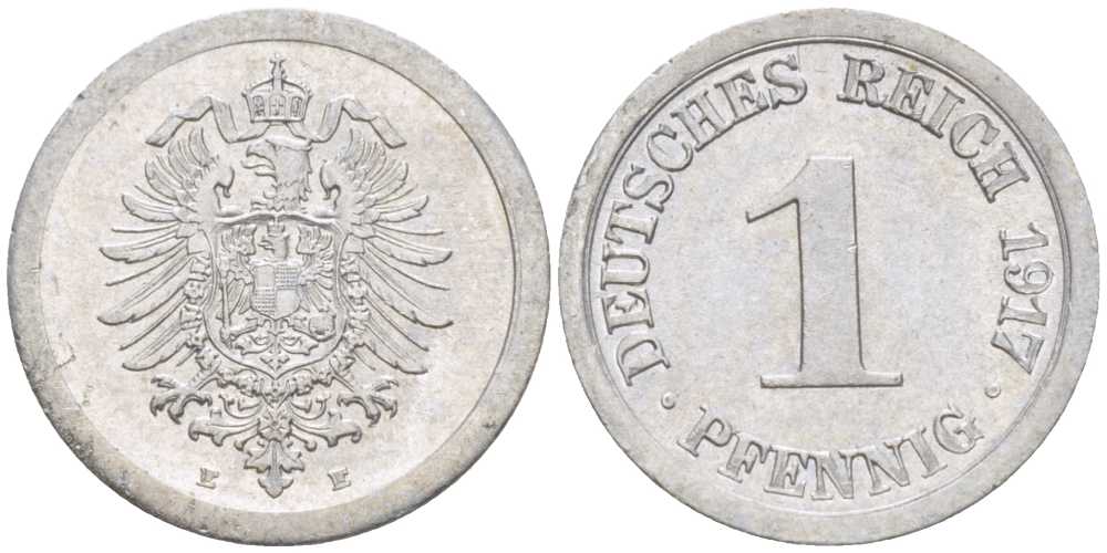 Германия 1 пфенниг 1917 E KM 24, J. 300, Weege 2 алюминий 206-1064