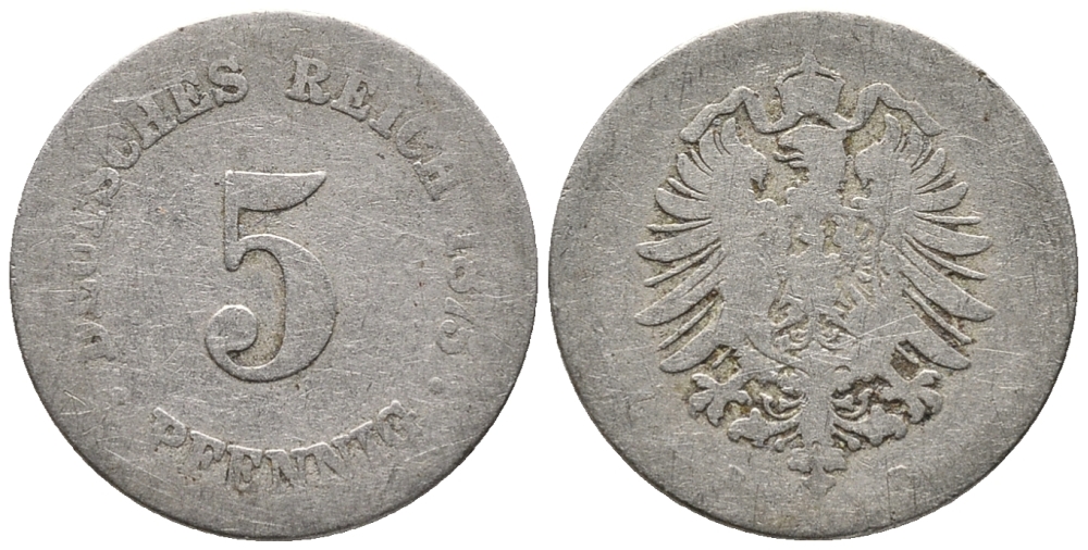 ГЕРМАНИЯ 5 ПФЕННИГОВ 1875 B, СТАРОГЕРБОВКА KM 3, J. 3 медно-никель 39-328