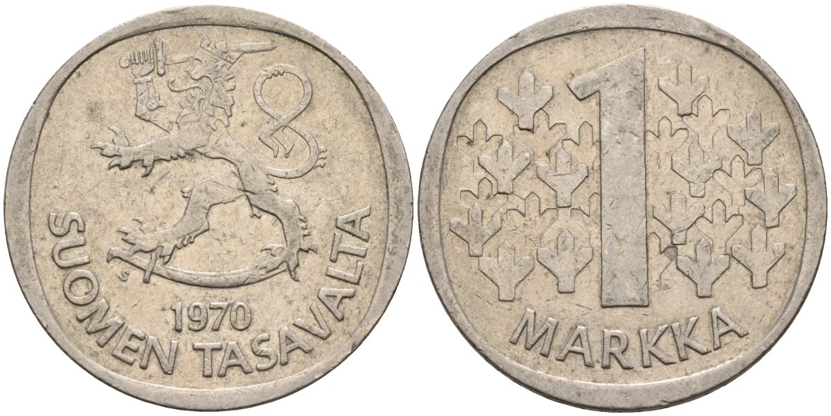 Финляндия 1 марка 1970 KM 49а медно-никель 4586-651