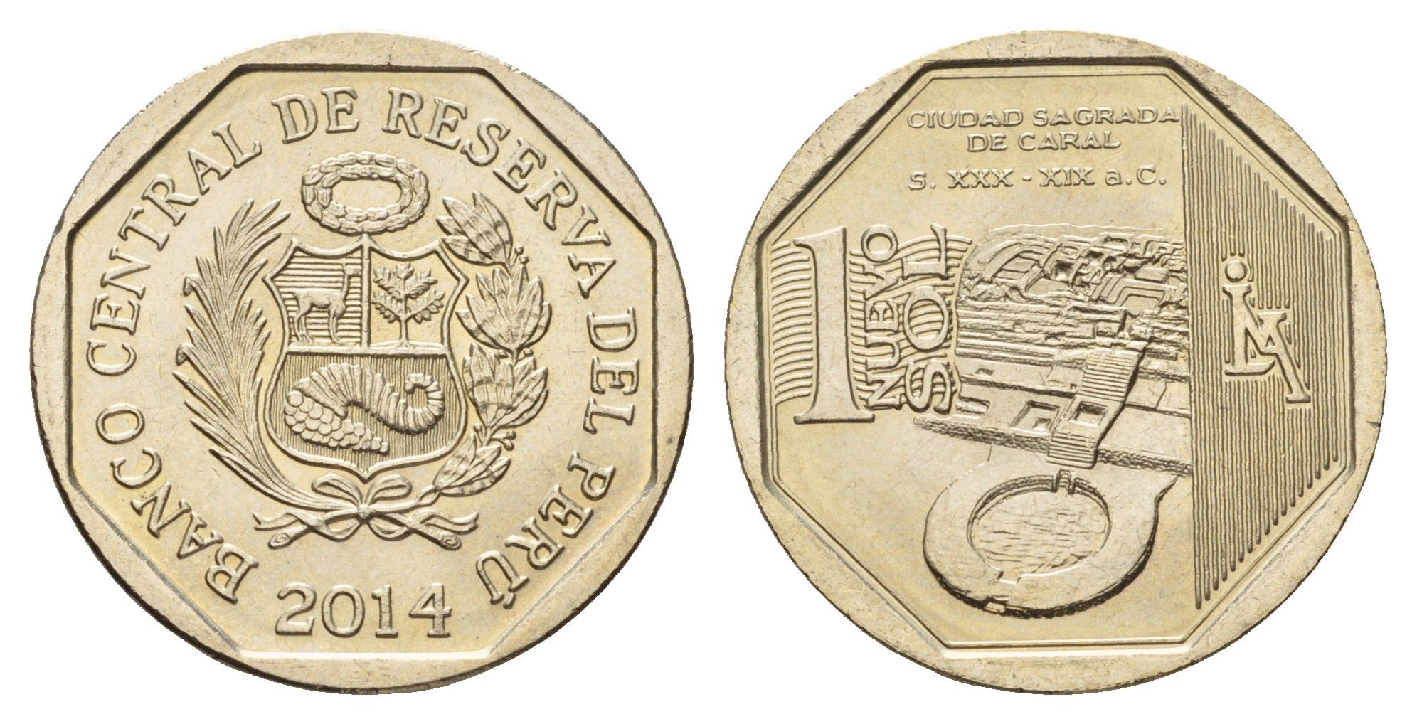 Перу 1 новый соль 2014 Богатство и гордость Перу - Караль KM 379 медь цинк никель UNC 3334-617