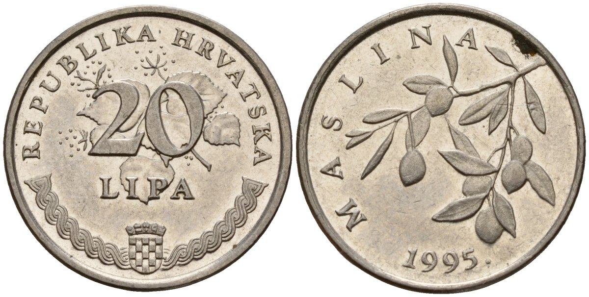Хорватия 20 лип 1995 олива, легенда на хорватском KM 7 сталь плакированная никелем 4154-629