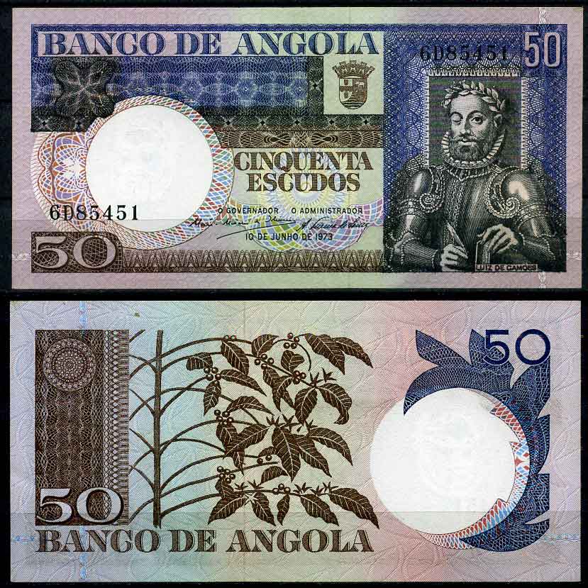 Ангола 50 эскудо 1973 10 июня 1973, Луис де Камоэнс, подпись 9 Pick 105 a бумага UNC (пресс)   7204-35-1-1