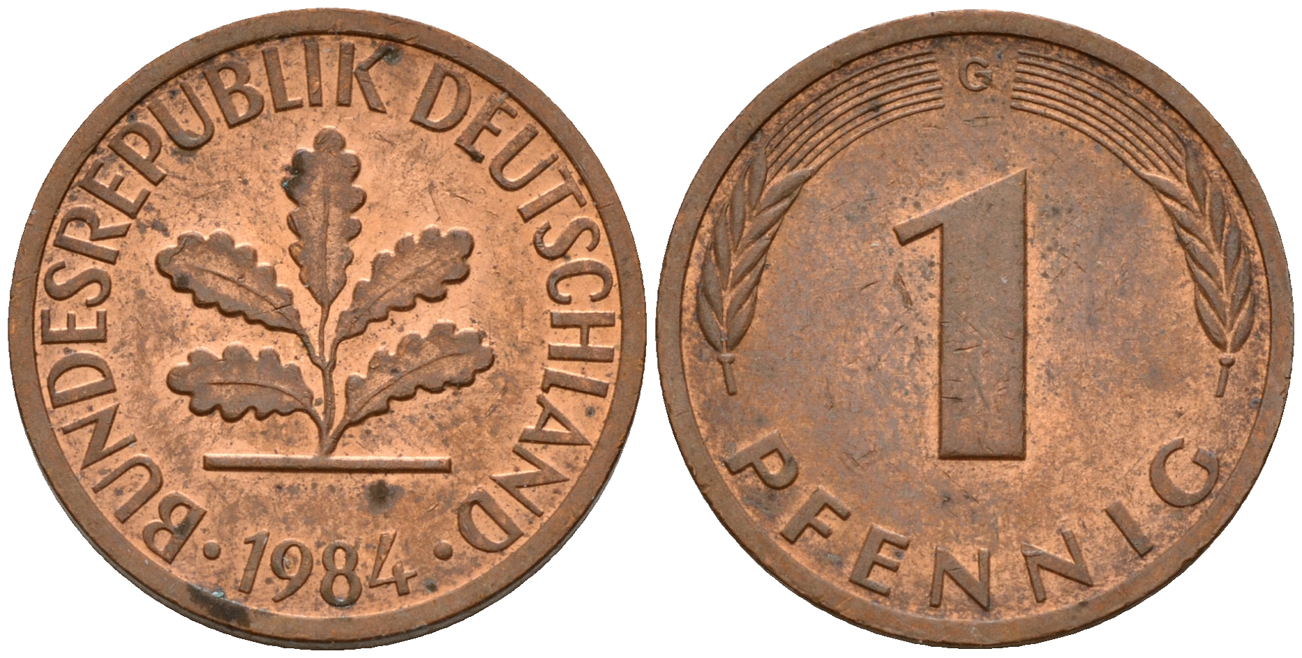 ФРГ 1 пфенниг 1984 G KM 105, J. 380 сталь плакированная медью    4598-631