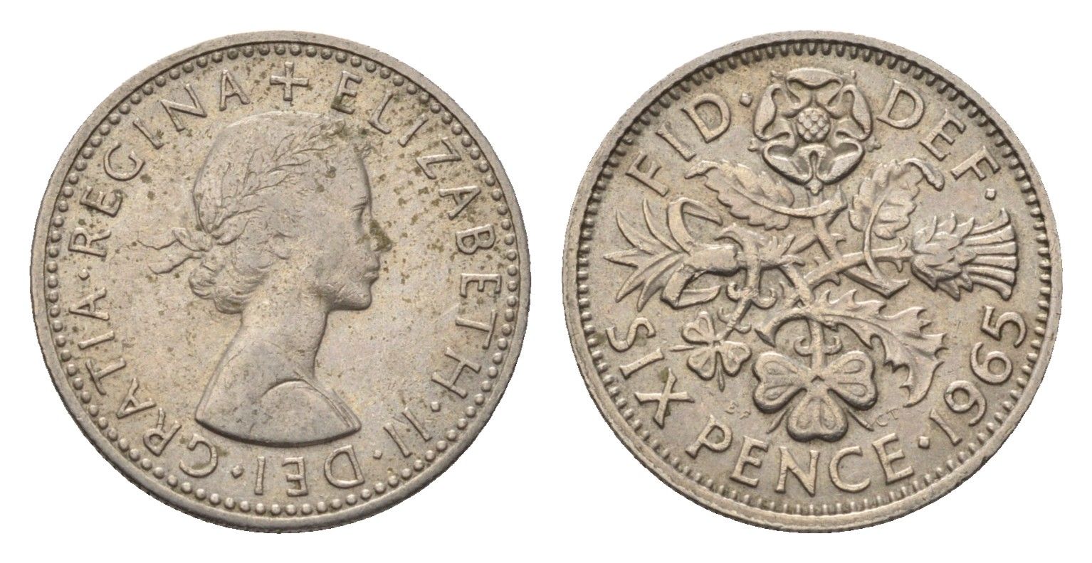 Великобритания 6 пенсов 1965 Елизавета II (1952-2022) KM 903, Spink 4149 медно-никель 4696-832