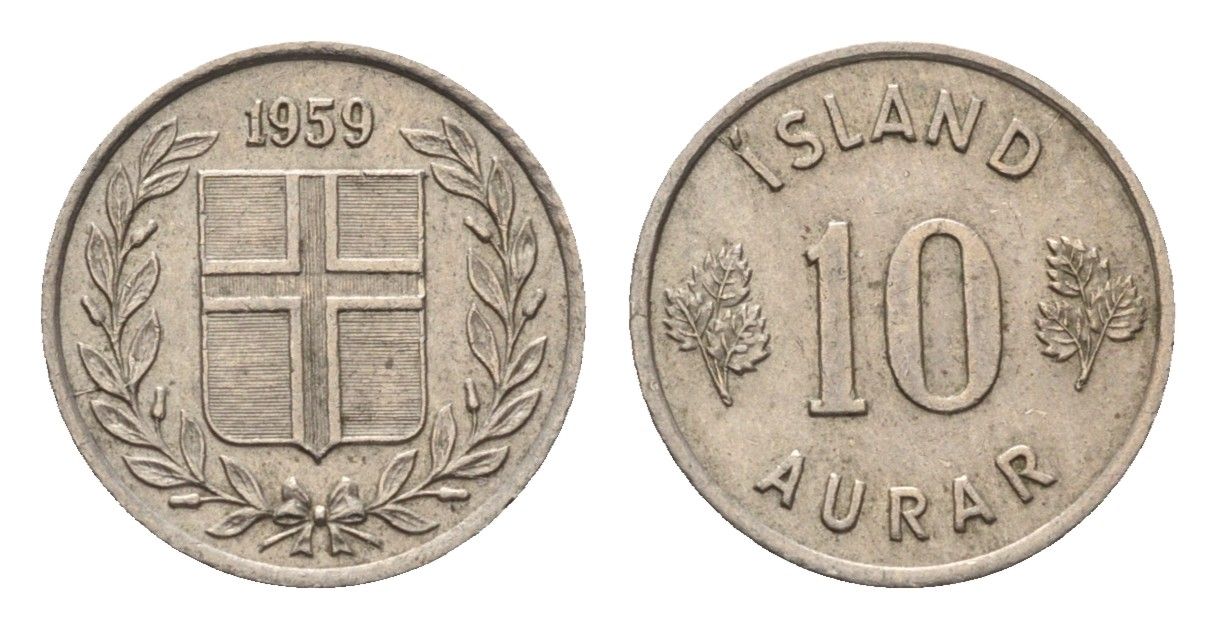 Исландия 10 эйре 1959 KM 10 медно-никель aUNC 4696-259