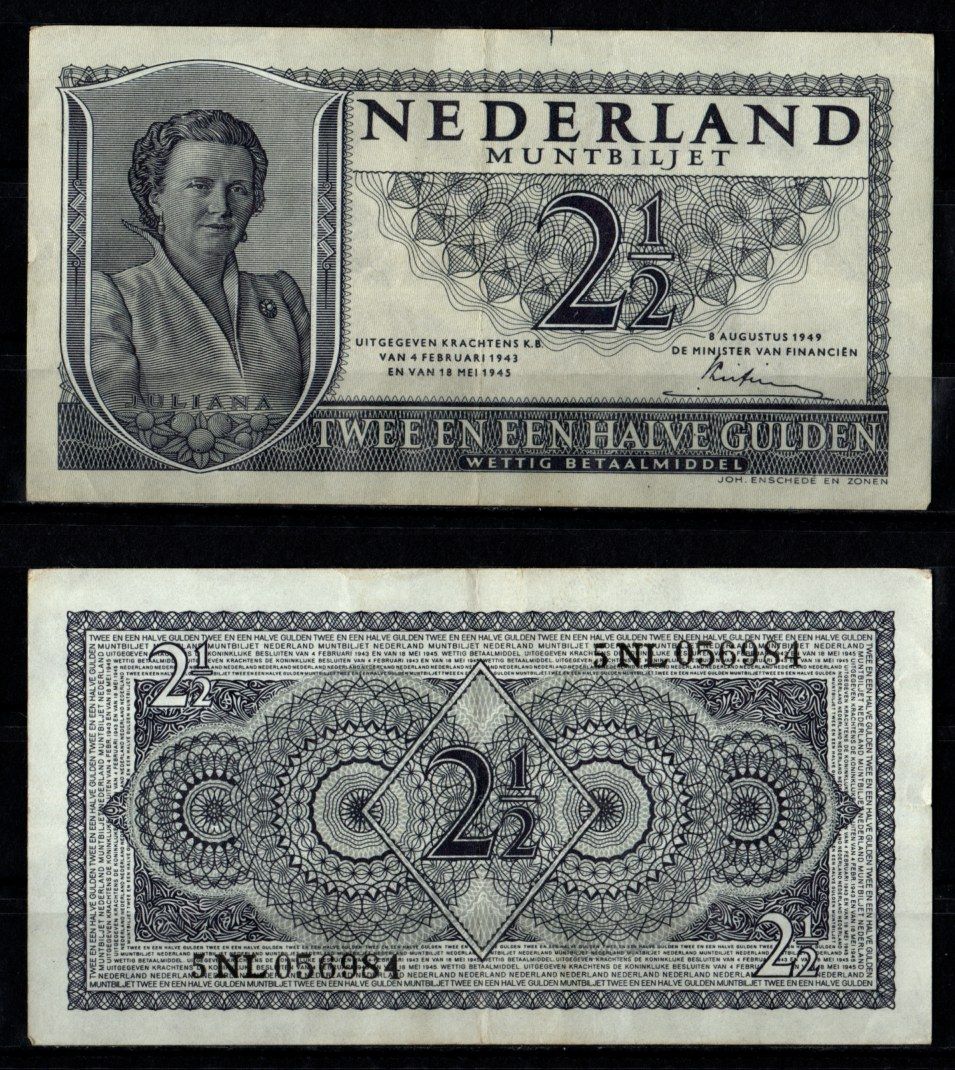 Нидерланды 2 1/2 гульденов 1949 Pick 73 бумага 8592-42-2-2