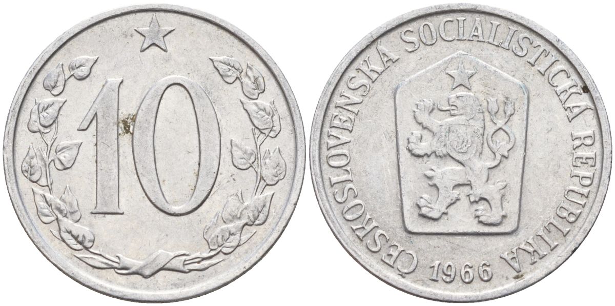 Чехословакия 10 геллеров 1966 KM 49.1 алюминий 4152-539