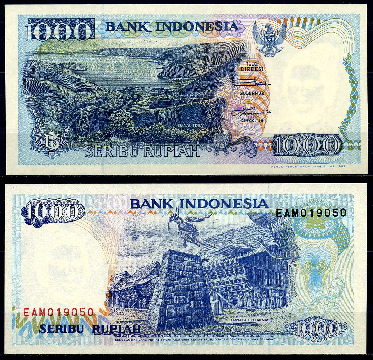 Индонезия 1000 рупий 1992 Pick 129a бумага aUNC 446-1-1