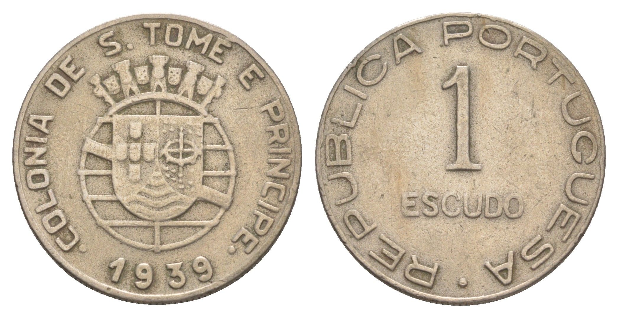Сан-Томе и Принсипи 1 эскудо 1939 KM 4 медно-никель 4127-844