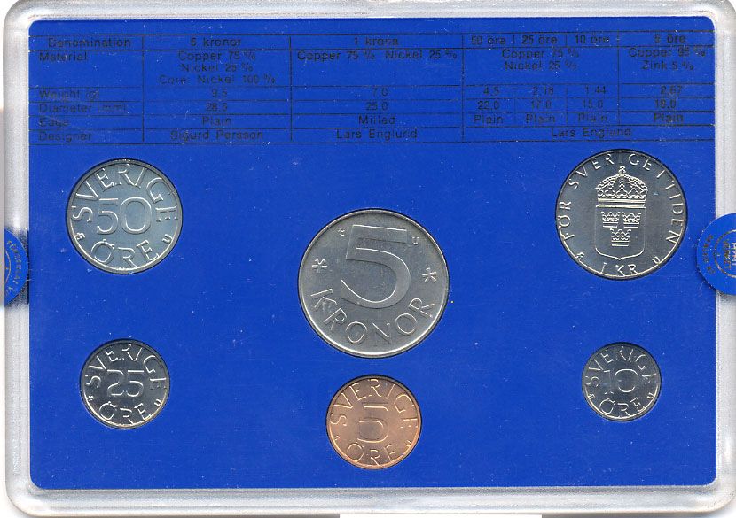 Швеция набор монетного двора из 6 монет 1984 в пластике, Карл XVI Густав (1973- ) KM MS31 UNC 5-4-2-48