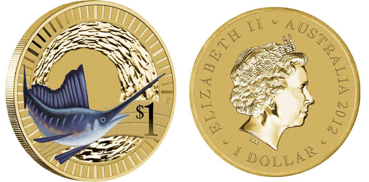 Австралия 1 доллар 2012 серия животные спортсмены, индо-тихоокеанский парусник, цветная эмаль KM 1812 алюминиевая бронза UNC M41-15