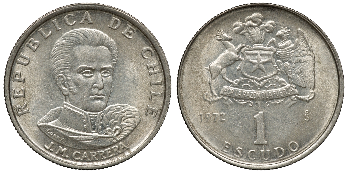 Чили 1 эскудо 1972 Хосе Мигель Каррера KM 197 медно-никель 4118-312
