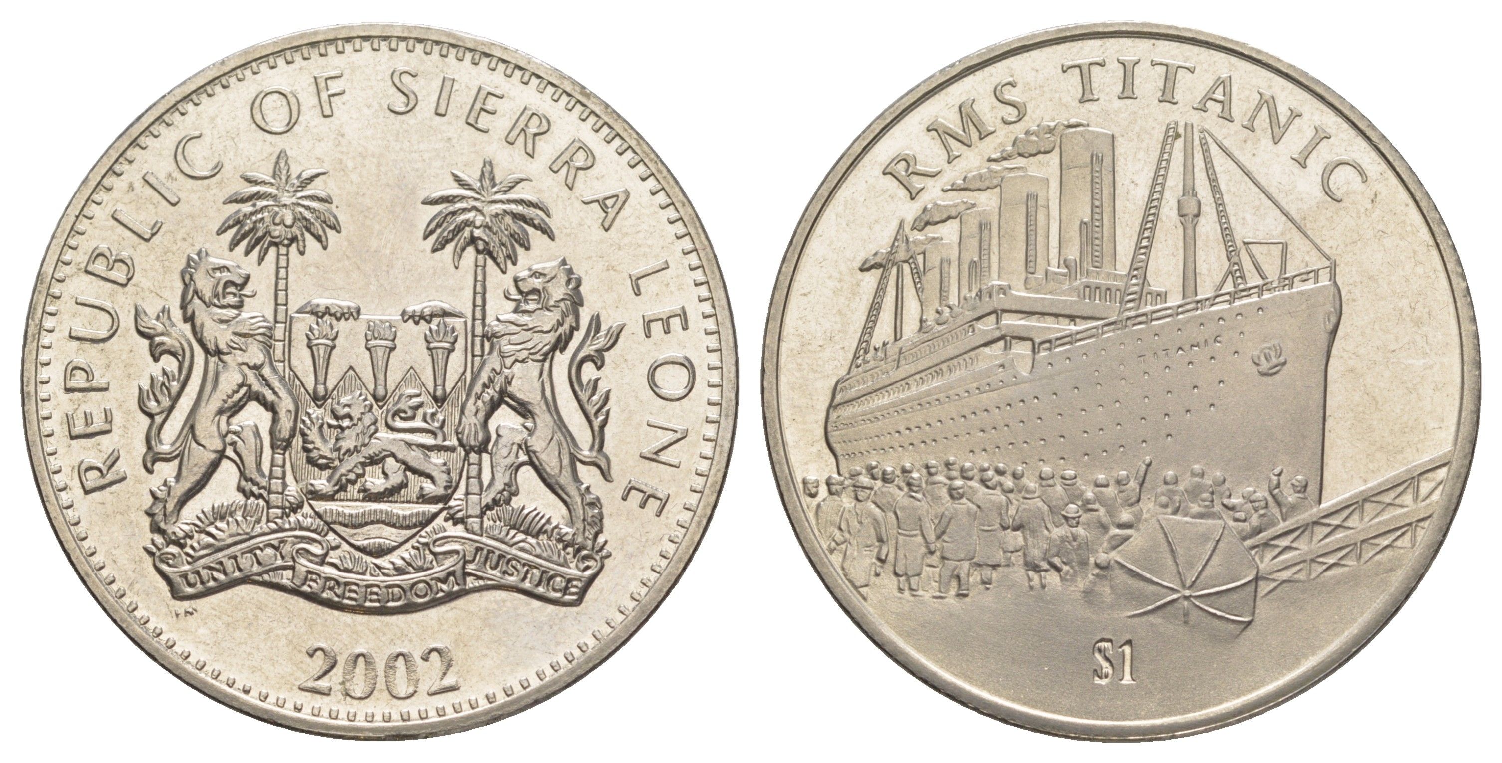 Сьерра-Леоне 1 доллар 2002 Титаник KM 264 медно-никель BU 00-1067-4-64