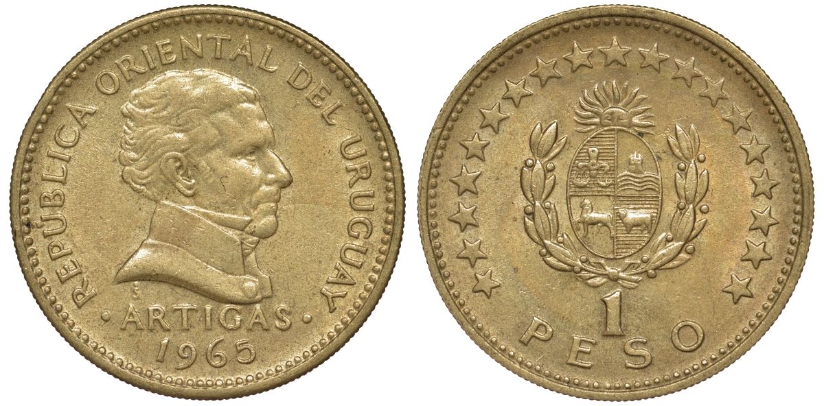 Уругвай 1 песо 1965 KM 46 алюминиевая бронза 92-656