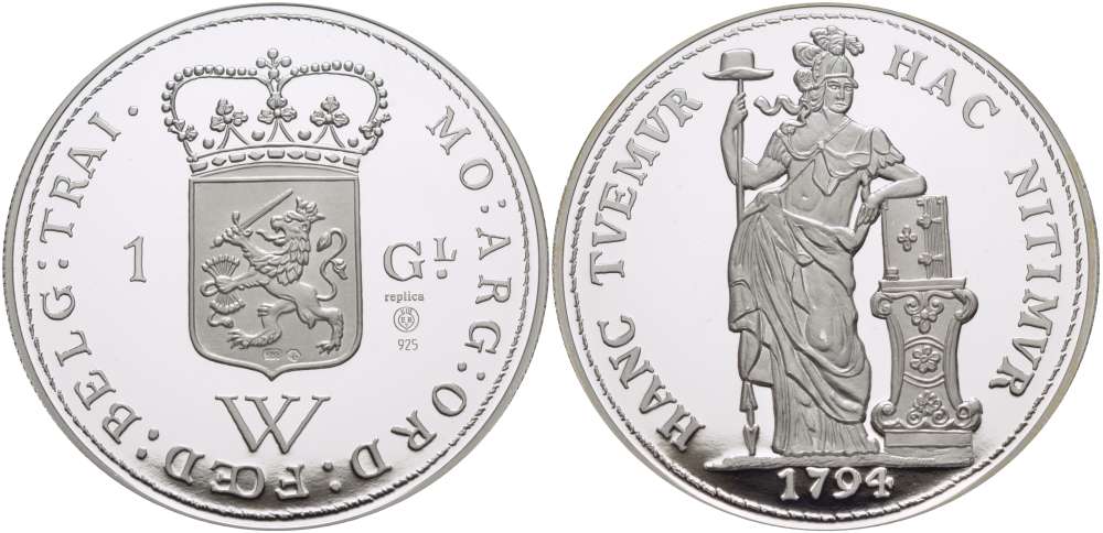 НИДЕРЛАНДЫ МЕДАЛЬ ND 1 ГУЛЬДЕН 1794, ДИАМЕТР 45 ММ., ВЕС 31,33 ГР. серебро PROOF 00-00