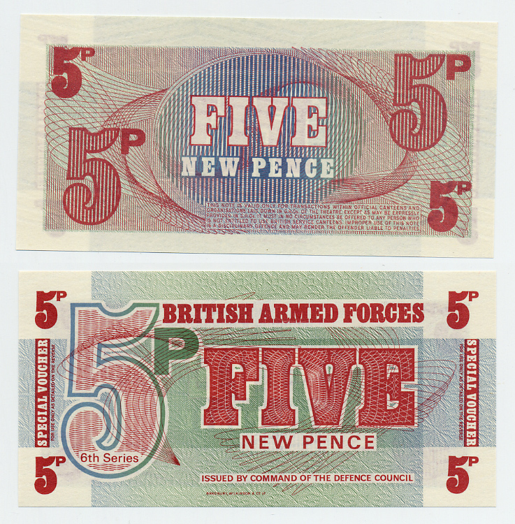АНГЛИЯ 5 ПЕНСОВ 1972 ДЛЯ АРМИИ, 6 СЕРИЯ Pick М44 бумага UNC (ПРЕСС) 6283-12-2