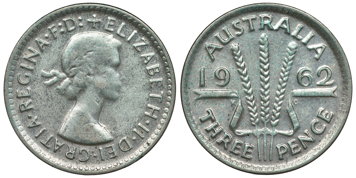 Австралия 3 пенса 1962 m, Елизавета II (1952-2022) KM 57 серебро 71-825