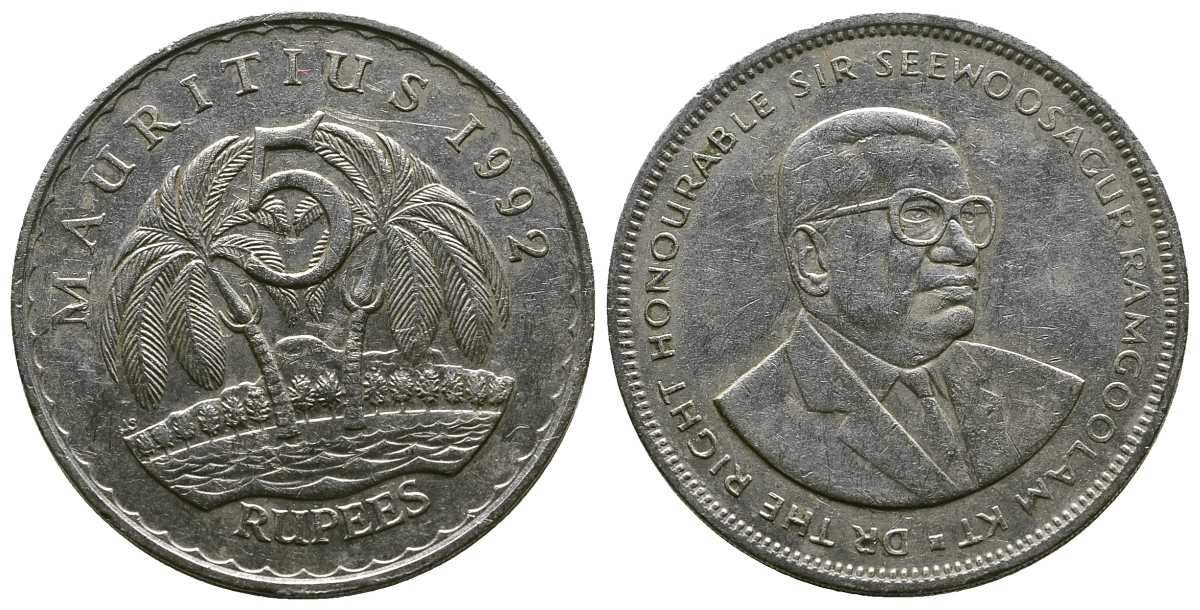 Маврикий 5 рупий 1992 Сивусагур Рамгулам KM 56 медно-никель 4381-315