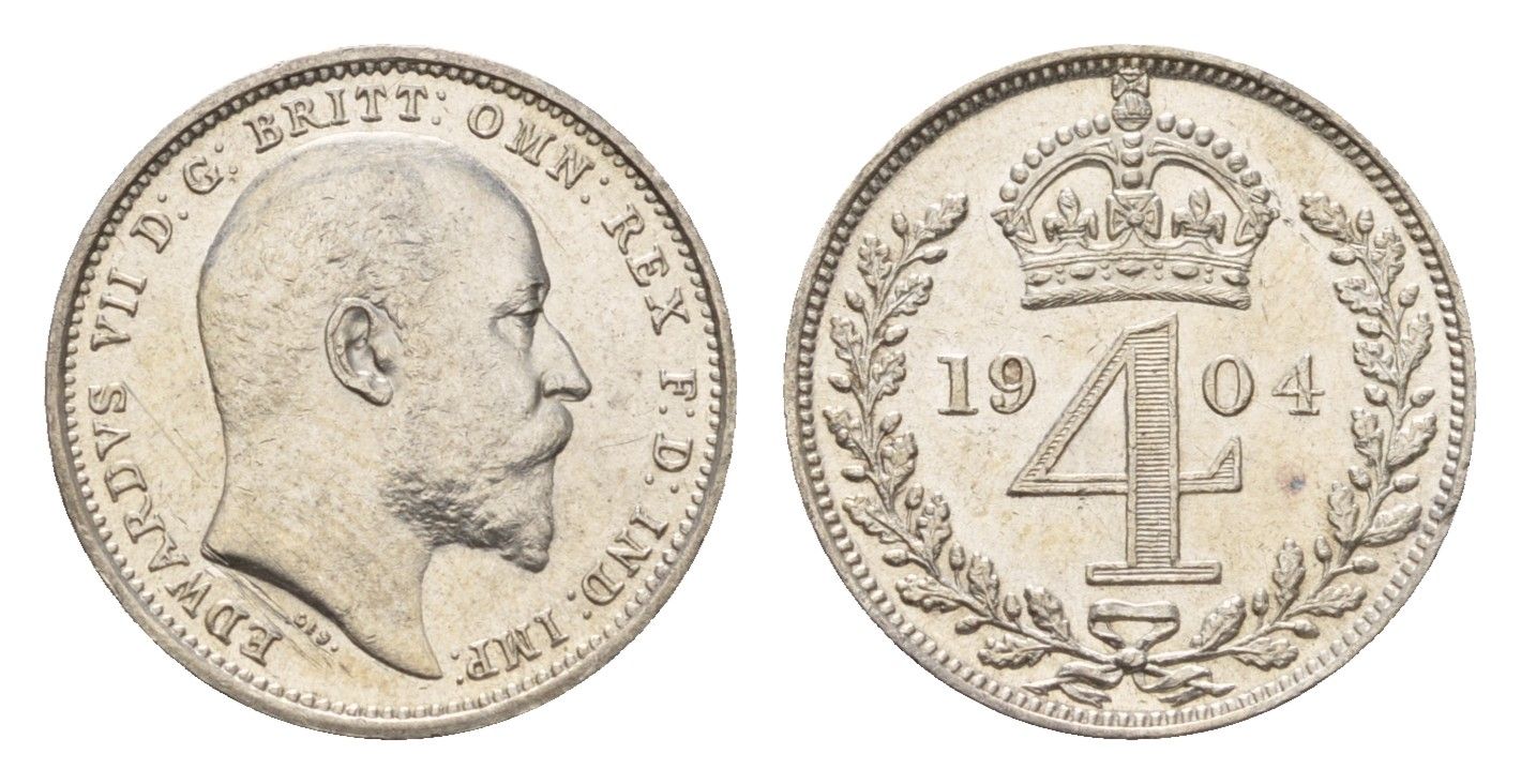 Великобритания 4 пенса 1904 Эдуард VII (1901-1910), Maundy сет KM 798, Spink 3986 серебро PROOFLIKE 603-741