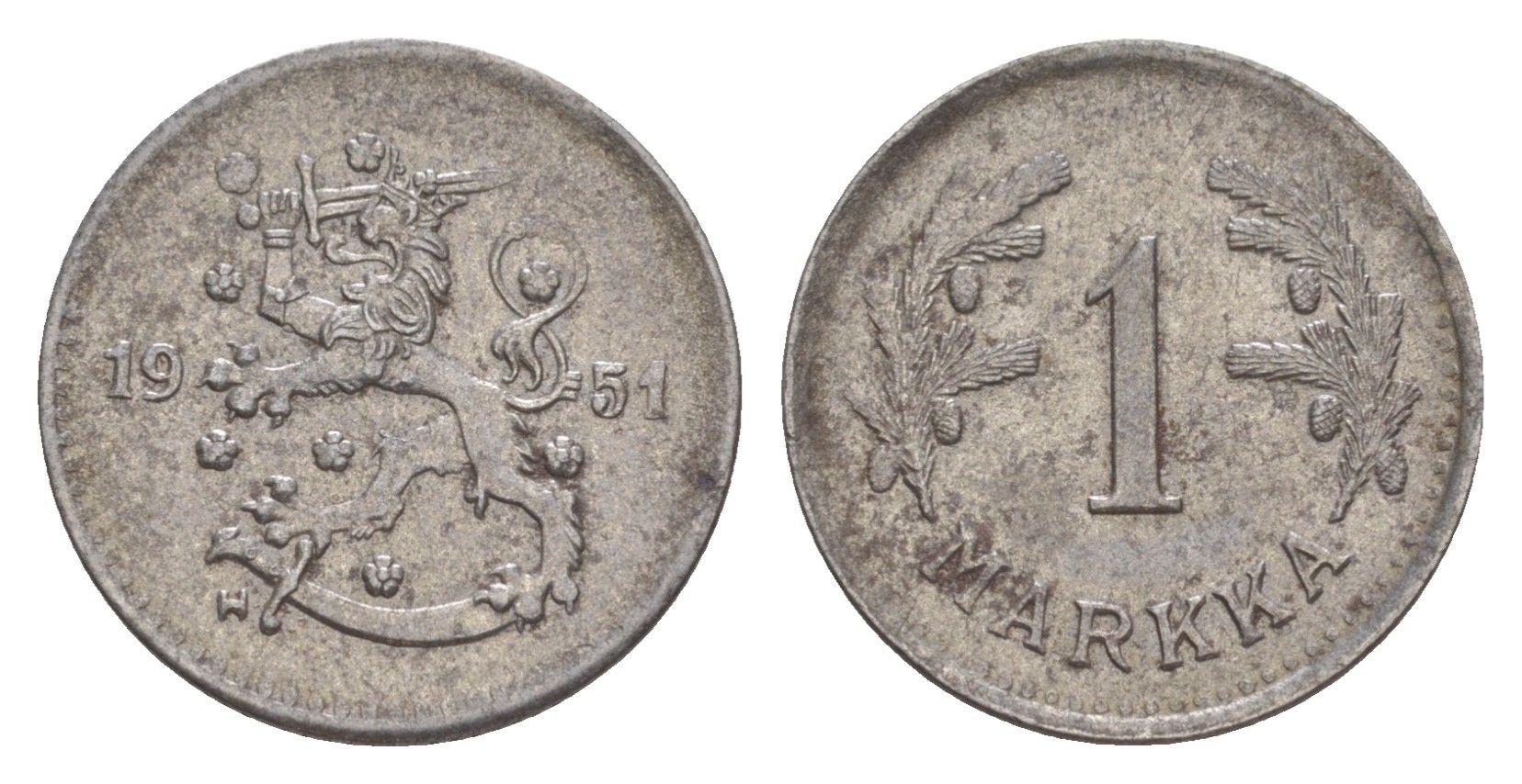 Финляндия 1 марка 1951 KM 30b железо 4647-427