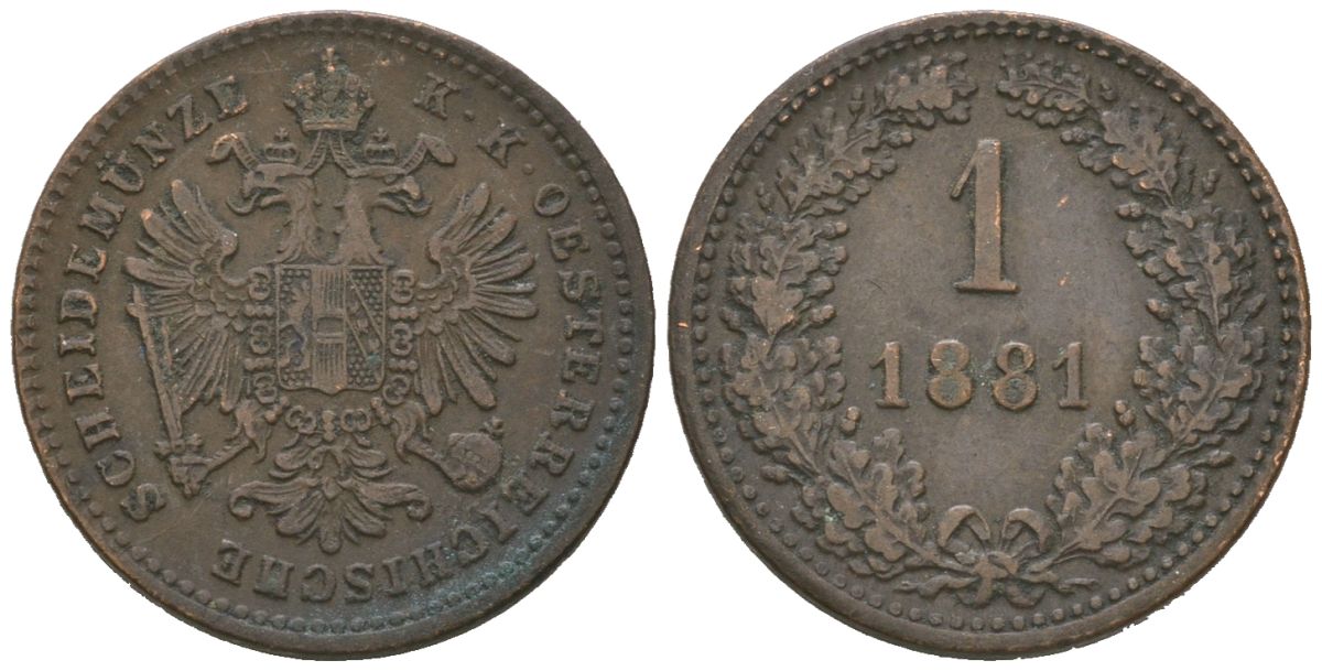 Австрия 1 крейцер 1881 Франц Иосиф I (1848-1916) KM 2186 медь 4615-555