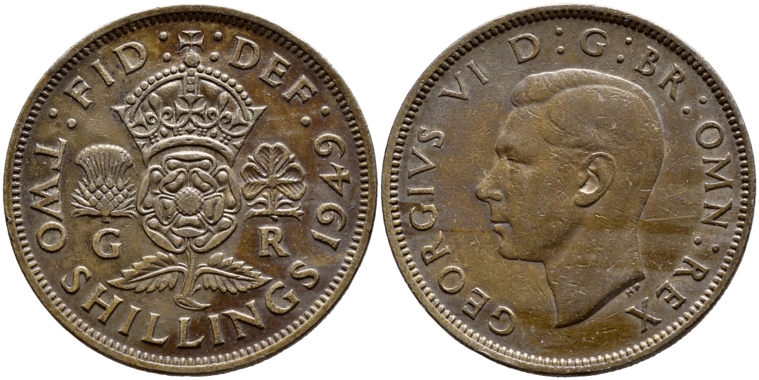 Великобритания 2 шиллинга (флорин) 1949 Георг VI (1936-1952) KM 878, Spink 4107 медно-никель 35-643