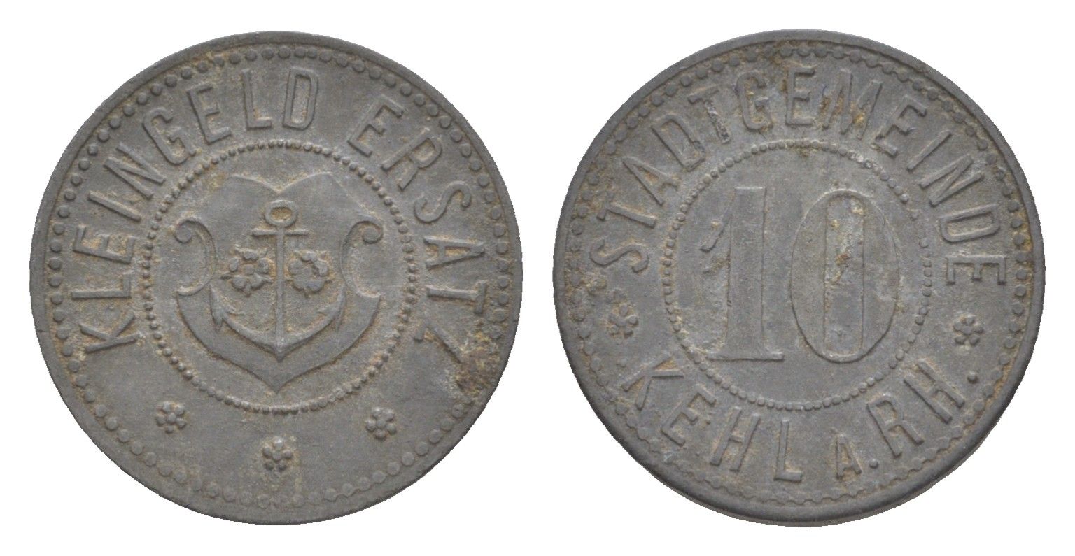 Кель-на-Рейне 10 пфеннигов ND Funck 235.4, Men18 16127.3 цинк 4636-1114