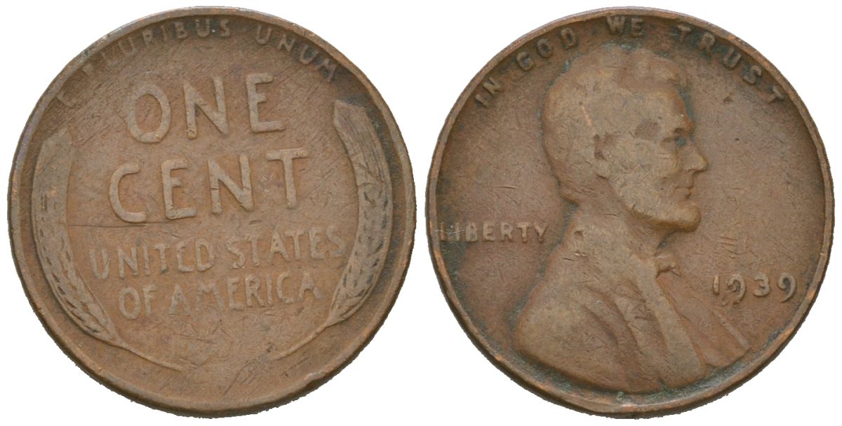 США 1 цент 1939 Авраам Линкольн  KM 132 бронза 211-911