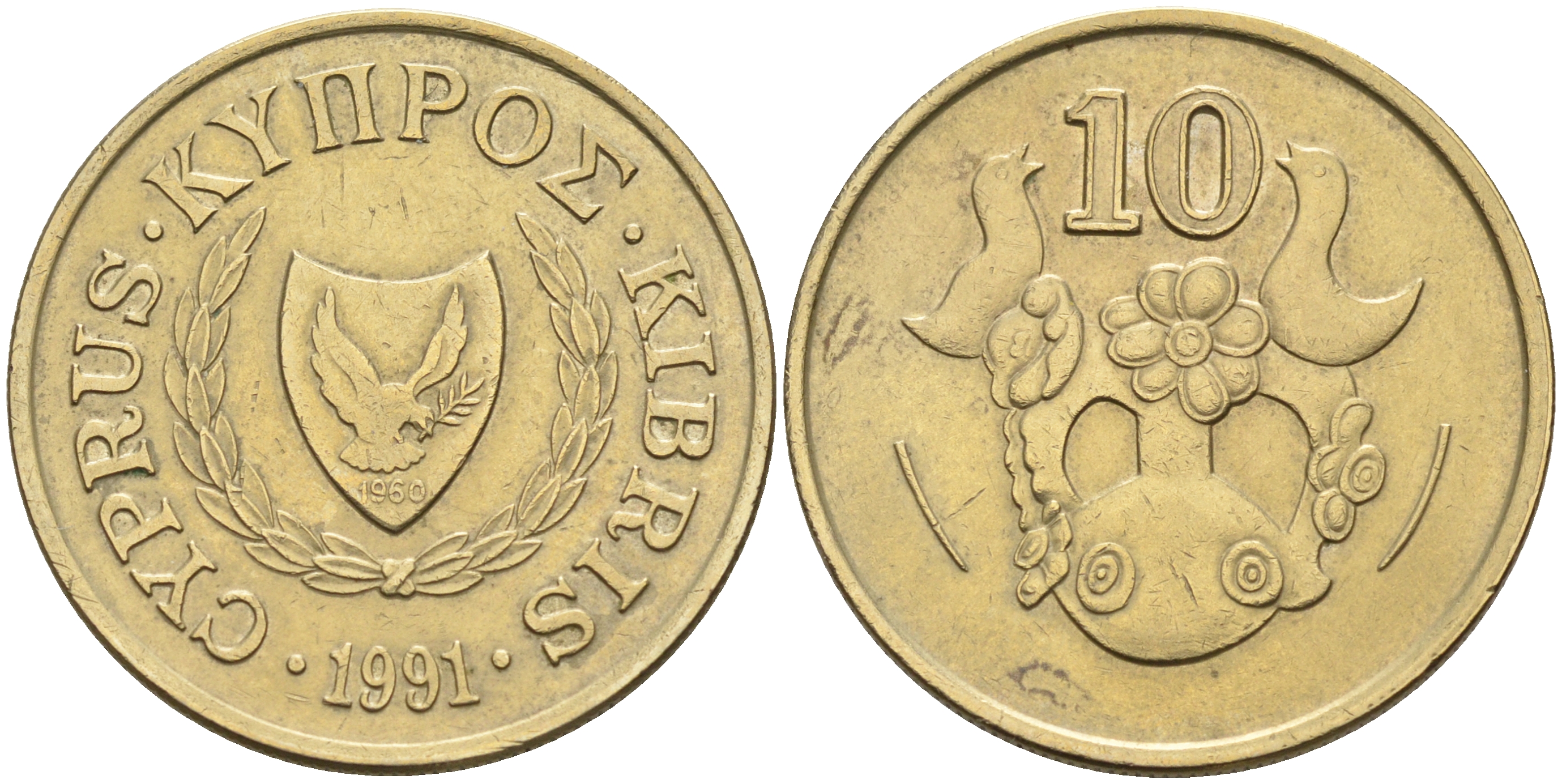 Кипр 10 центов 1991 амфора KM 56.3 никель латунь    4595-936