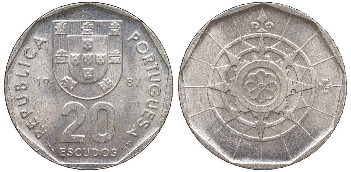 Португалия 20 эскудо 1987 KM 634 медно-никель 4142-1224
