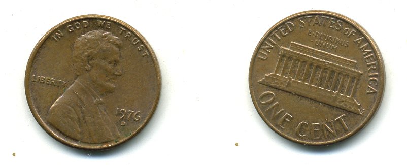 США 1 ЦЕНТ 1976 D, ЛИНКОЛЬН KM 201 медь цинк 4364-212